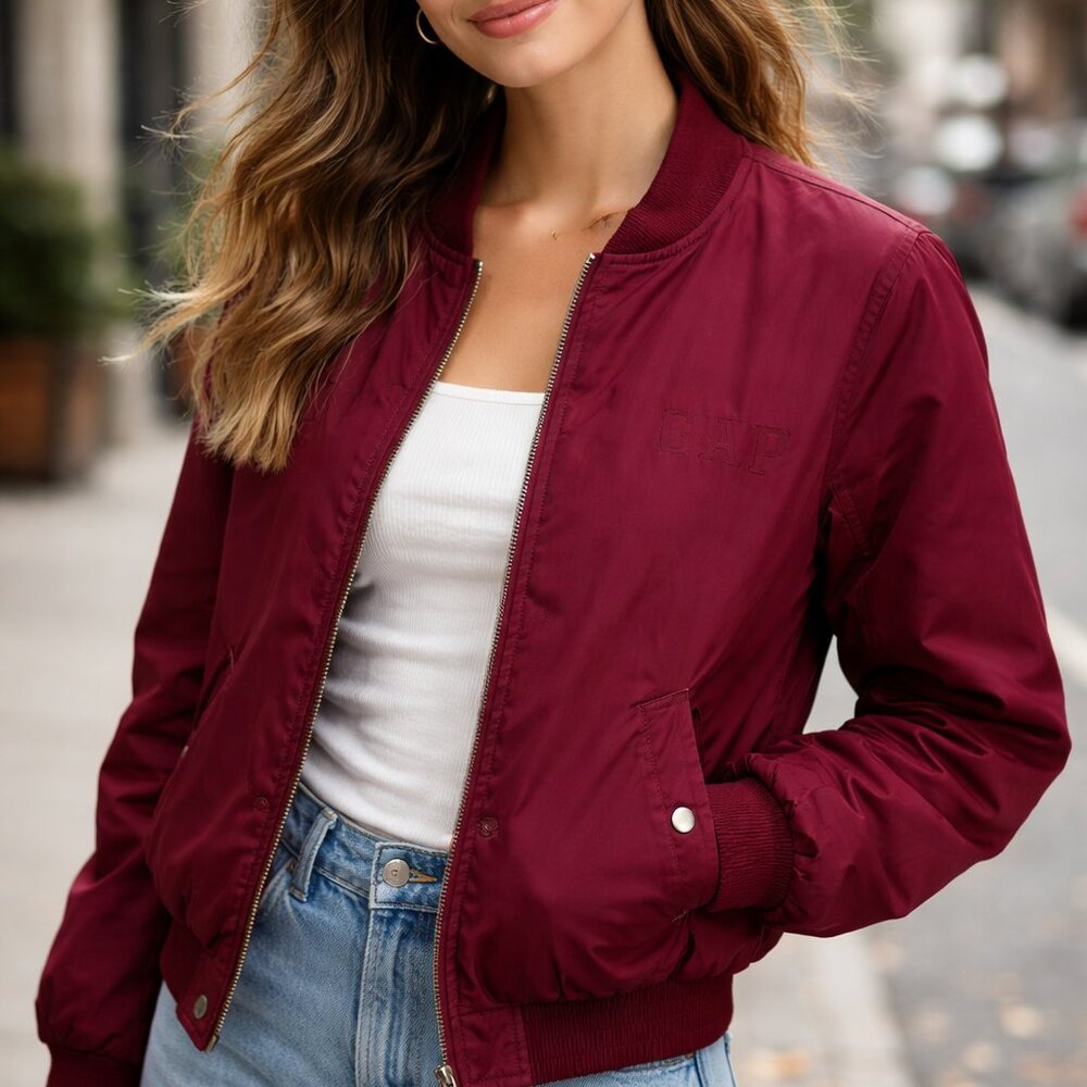 GAP Women's Bomber Jacket in Burgundy